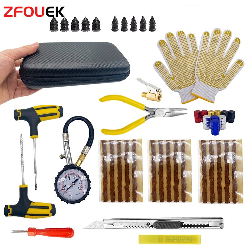 Car Repair Tool Kit Emergency Tubeless Tire Storage Bag Garage Studding Tool Set Stirring Glue Repair Tool Kit Car Accessories