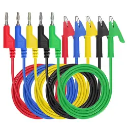 Multimeter Banana Plug to Crocodile Alligator Clip Test Probe, 5PCS 4mm Stackable Colorful Silicone Banana Plug to Alligator
