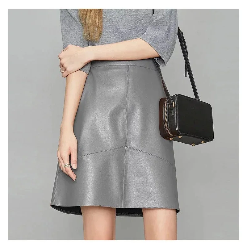 

High Waist Mini Skirts Women 2024 New Fashion Korean Style A Line Real Sheepskin Genuine Leather Skirts Ladies