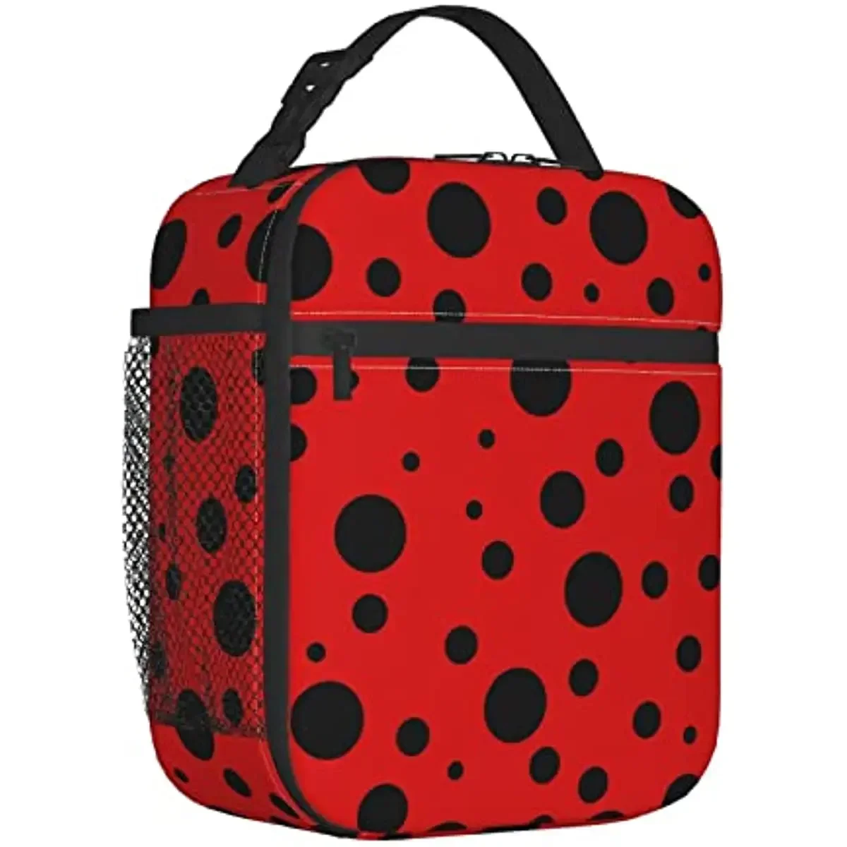 Ladybug Black and Red Polka Dot Portable Lunch Bag Insulated Lunch Box Reusable Cooler Totes for Women Men Adults Girls Work