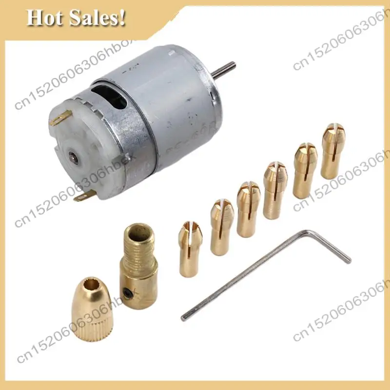 -HOPE 1Pc Dc 12V 500Ma Mirco Motor With 6Pcs 0.5-3.2Mm Drill Collet Electric Pcb Tool Set