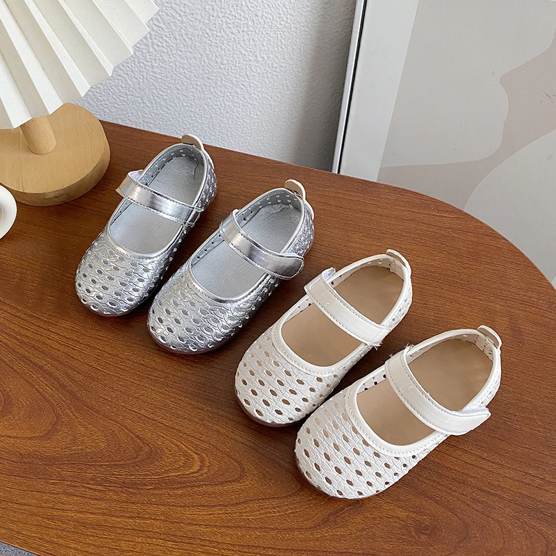 

Girl'S Summer Flat Shoes Breathable Hollow-Out Pure Color Kids Princess Shoes Stylish Flexiable Minimalist Children Single Flats