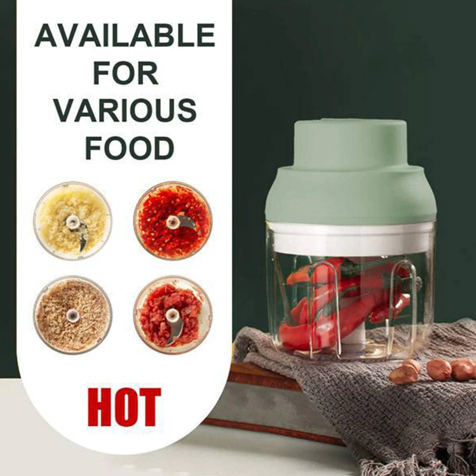 Picador de alho elétrico com carregamento USB, sem fio, 3 lâminas, máquina trituradora de alho para temperos, carne, suplemento alimentar