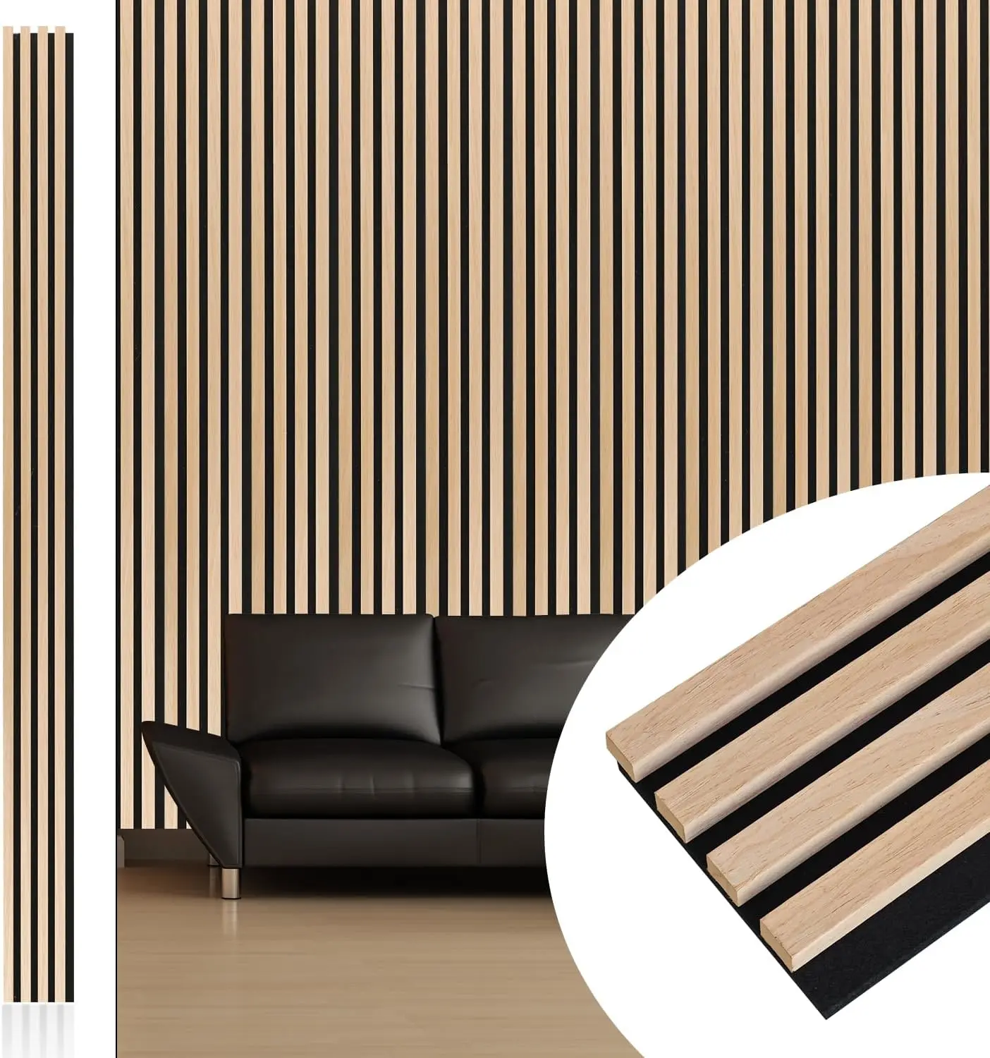 

Acoustic Slat Wall Panels 9ft with Noise Reduction for Home Theater Decor, Natural Oak 6-Piece