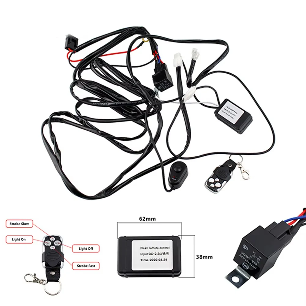 12V 24V LED 2in1 Offroad Light Bar Flashing Wire Group Harness Relay Kit With On Off Switch 2M for Car 4X4 Truck Led Work Lamp