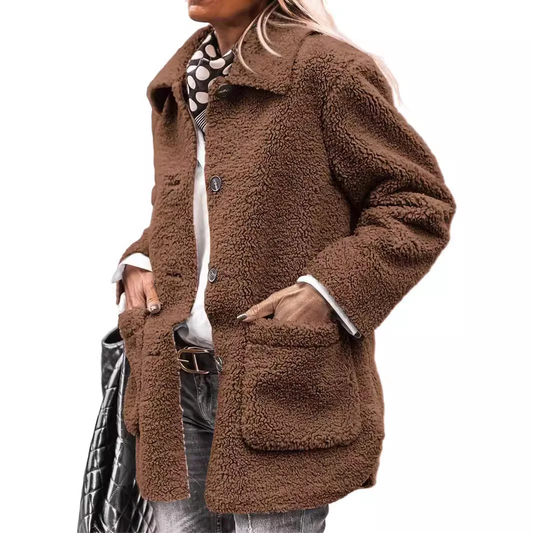 European and American 2024 Winter Button Casual Plush Coat Shows Thin  Temperament Commuter  Japanese and Korean Leisure Comfort