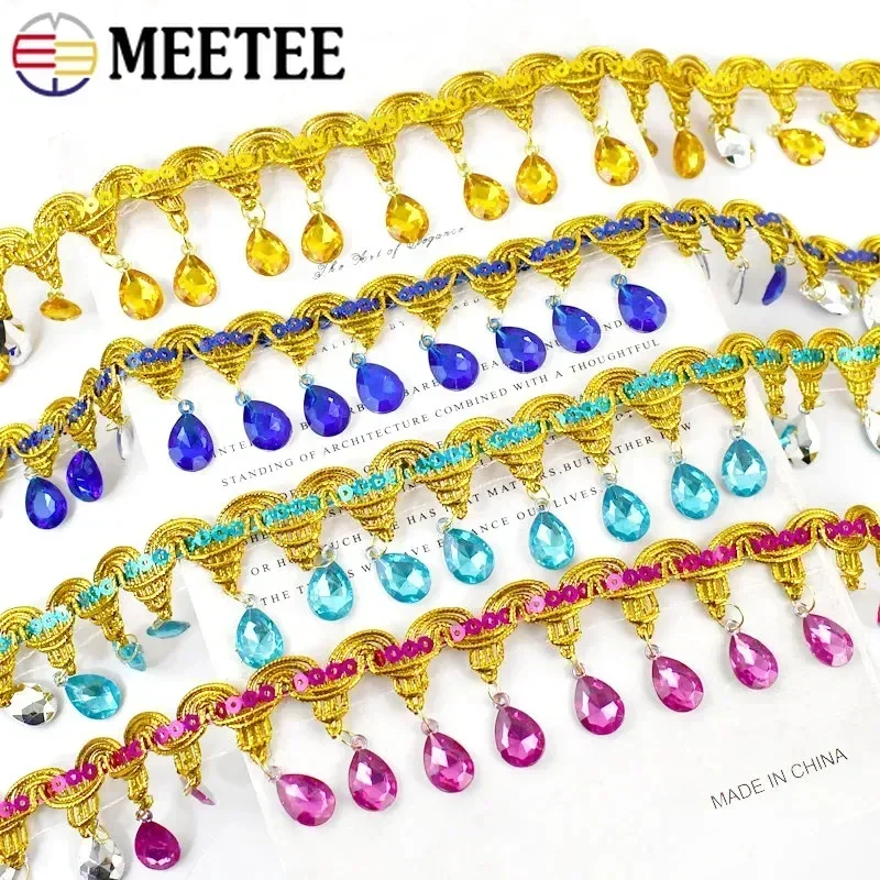 1/2/4Meters Meetee 45mm Fringe Tassel Lace Trim Rhinestone Decorative Ribbons Wedding Dress Curtain Clothes Sewing Accessories