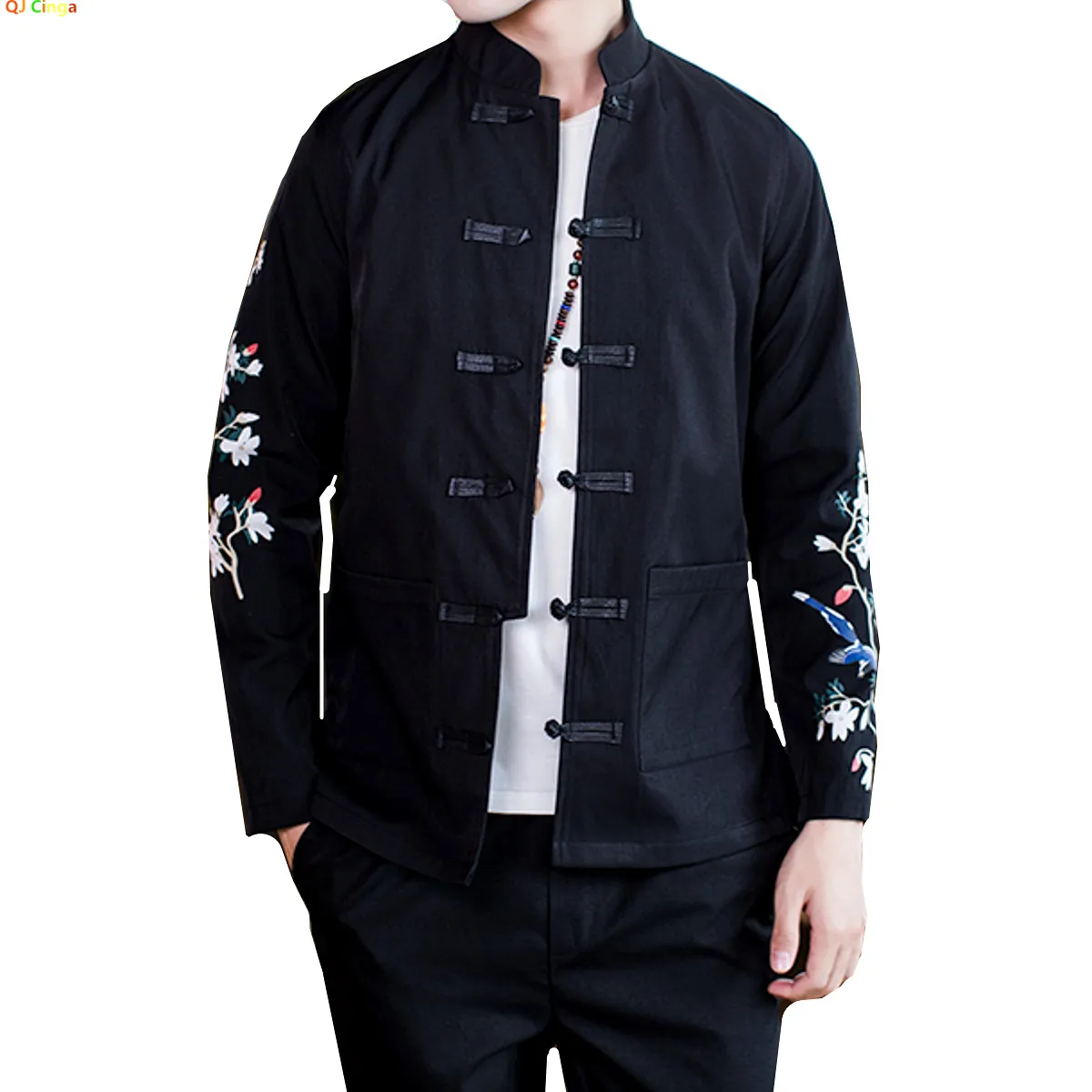 

Мужская куртка в китайском стиле, черная, с длинным рукавом, однобортная, с воротником-стойкой, с вышивкой, азиатские размеры M-5XL.