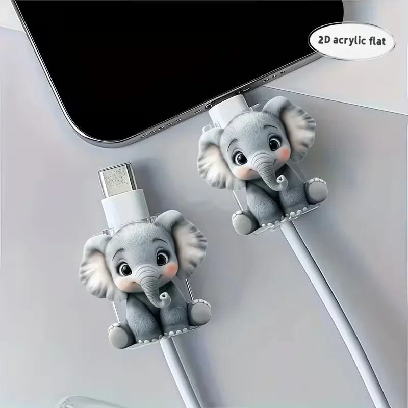 2pcs Cute Elephant Type-C Cable Protector Durable Anti-Break Data Line Protector for Phone Accessories