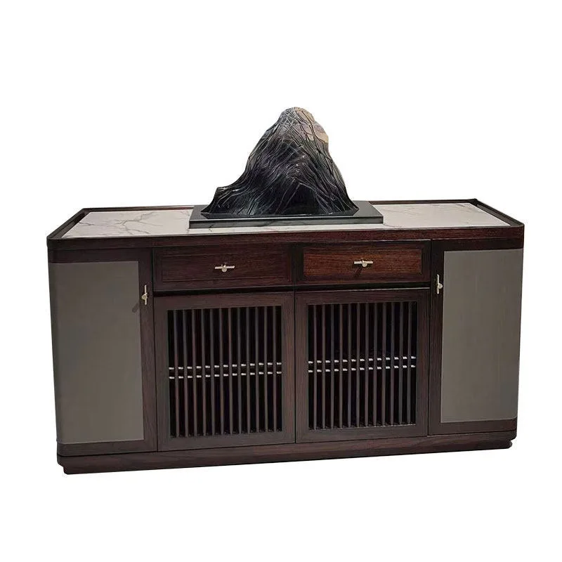 New Chinese dining side ebony porch chest, solid wood storage modern rock slab decorative storage cabinet