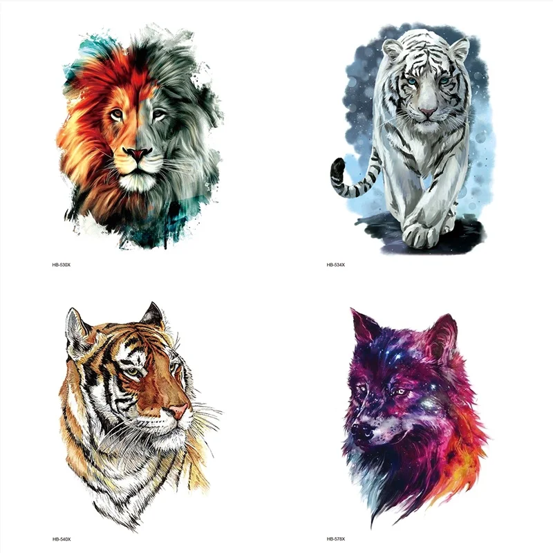 Color Tiger Lion Wolf Black Lion Waterproof Temporary Tattoos Men Fake Tattoo Body Tattoo Stickers Women Temporary Tattoo