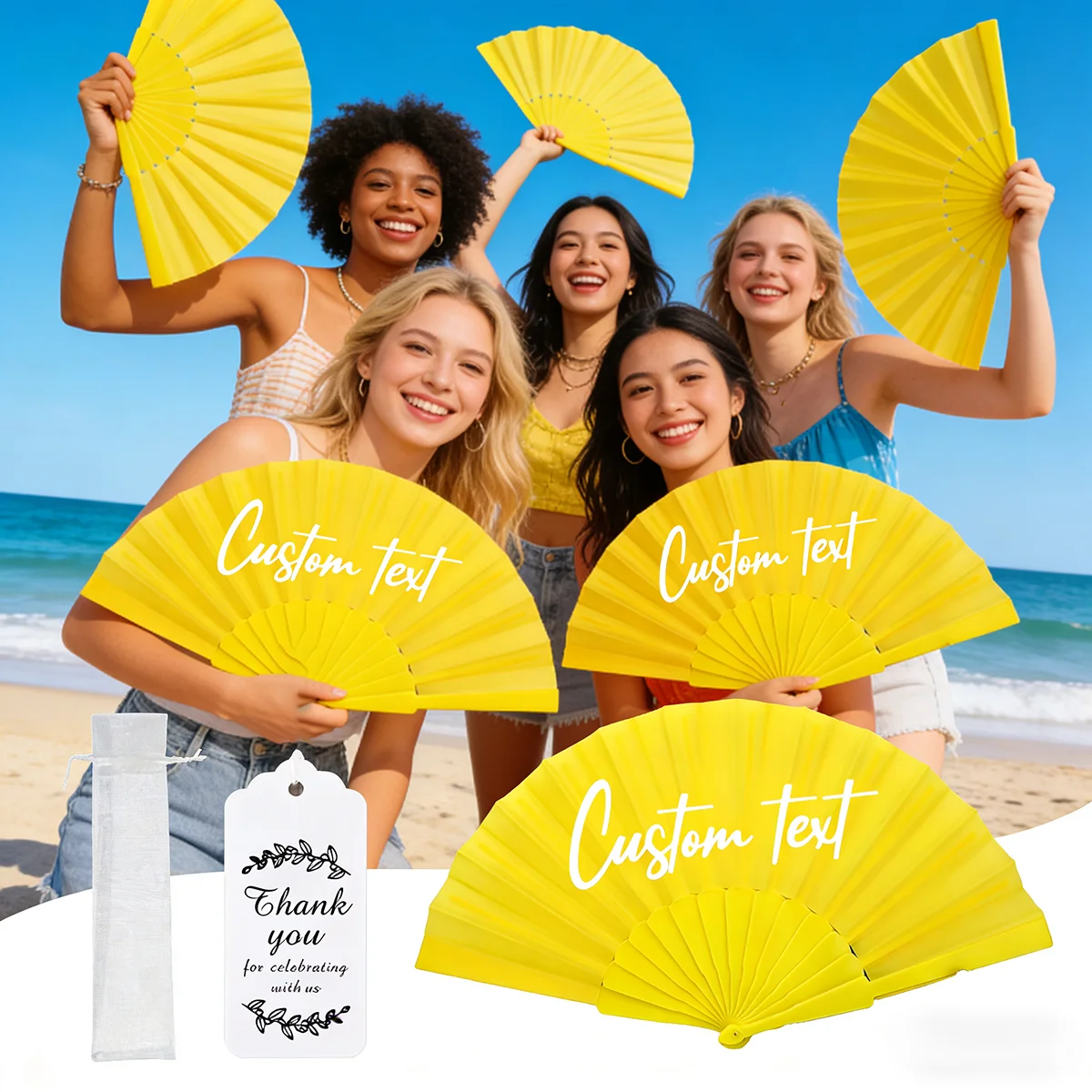 2 Sets/9 Sets/18 Sets/26 Sets/45 Sets/66 Sets of Custom Plain Folding Plastic Fans, Are Indispensable for Summer and Are a Must-Have Item. You Can Customize with the Names of Family Members and Friends, Making It a Uni