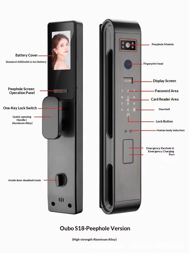 Automatic smart door lock monitoring intercom fingerprint 3D facial recognition password anti-theft home modern