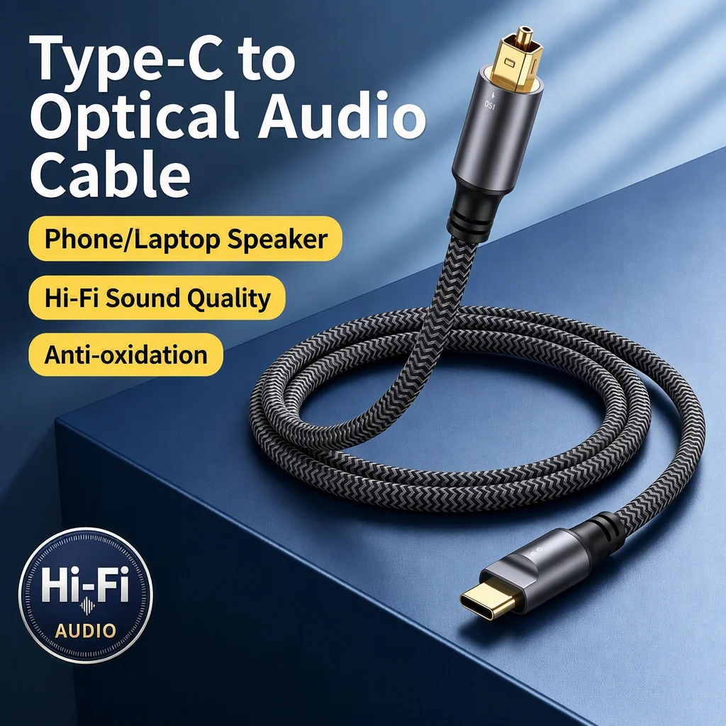 Type-C to Optical Audio Cable SPDIF TOSLINK Dolby DTS 24bit 96kHz Lossless Digital Audio Cord for Home Theater Amplifier Soundba