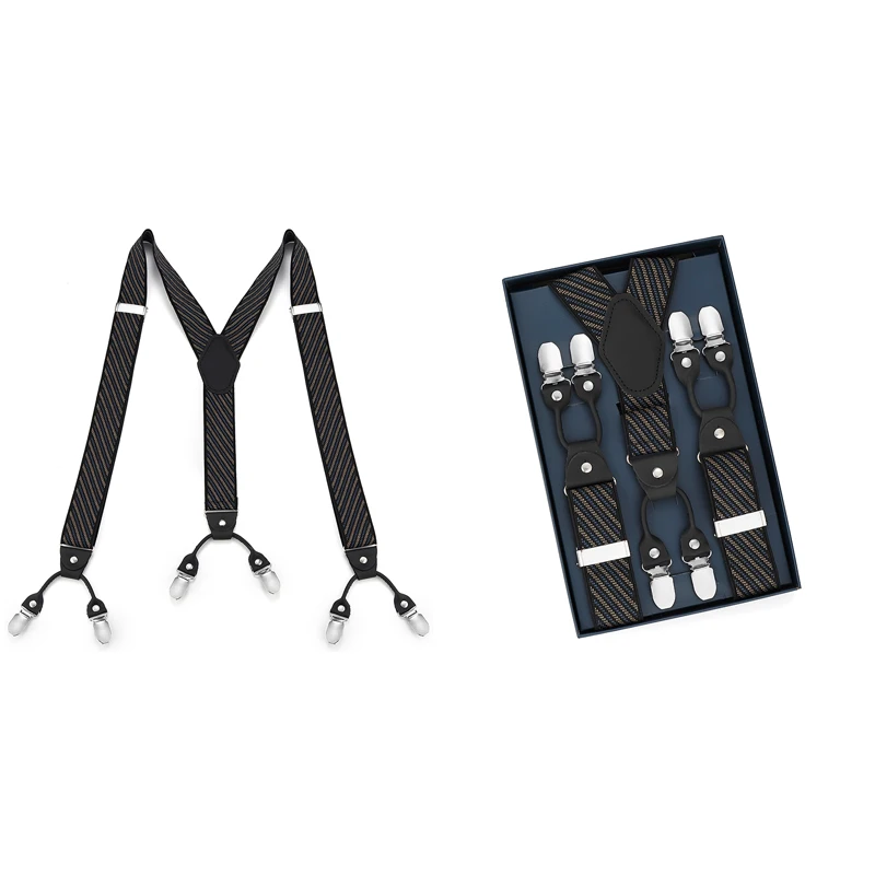 British Retro Navy Blue Pinstripe Style, Men's Gentleman Six-Button Suit Pants Accessory Non-Slip Suspenders.