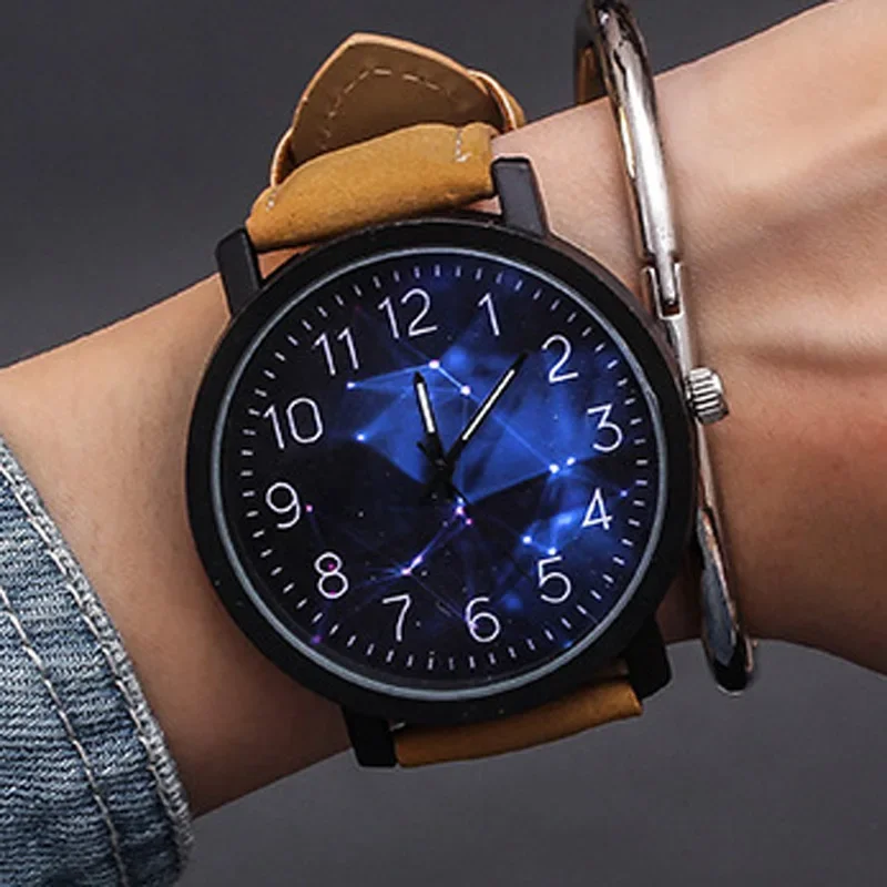 Gran oferta de relojes para hombre, relojes de cielo estrellado a la moda, reloj deportivo con esfera grande para mujer, relojes de cuarzo para parejas, correa de cuero para regalo