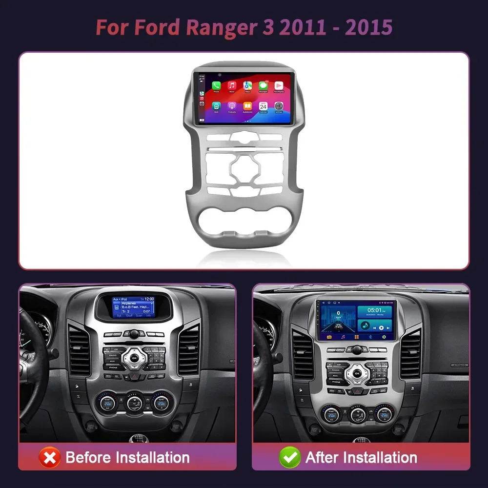 For Ford Ranger 3 2011-2015 Auto Wireless Carplay Car Radio Multimedia Navigation WIFI  2 DIN Android 14 Screen Stereo