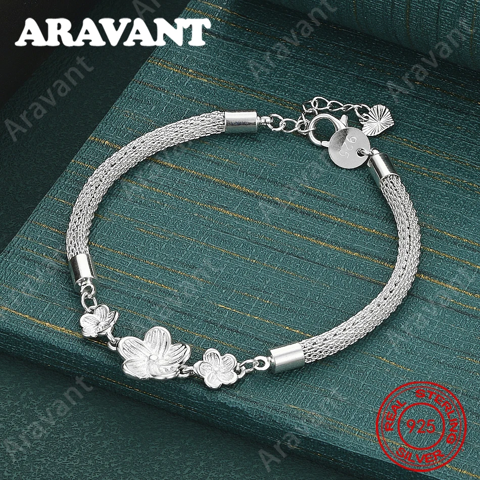925 Sterling Silver Openwork Fine Mesh Floral Bracelet - A Unique Gift For Women, Versatile For Events And Jewelry