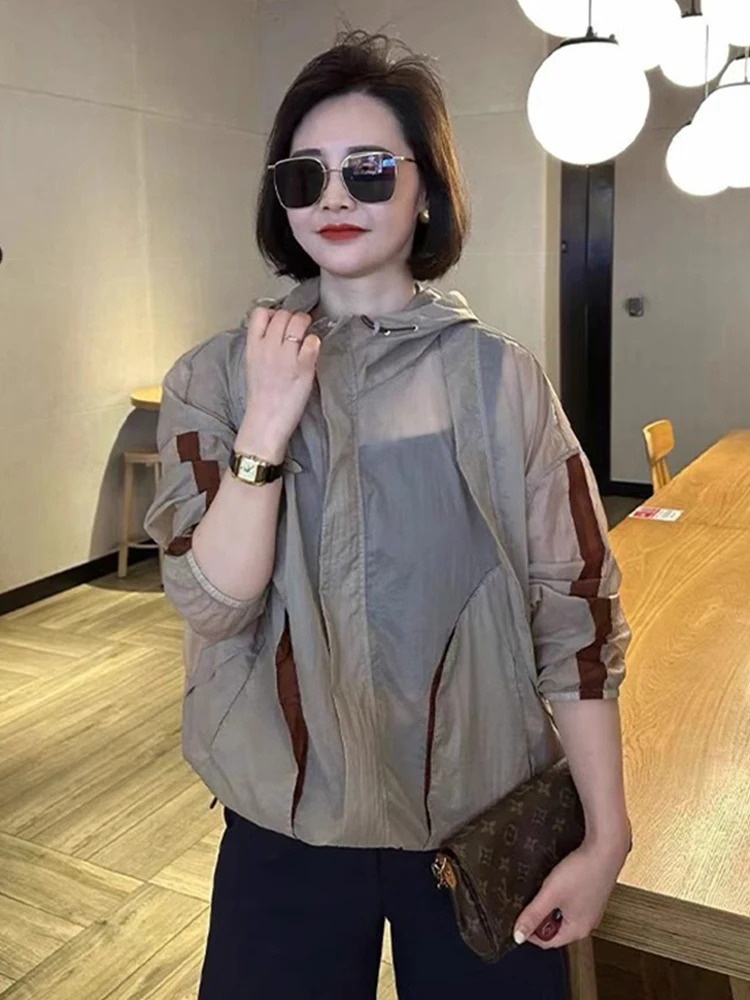 

Корейский дизайн Sle Color Blo Design Long Sve Dstring с капюшоном, защита от солнца, повседневная свободная модная универсальная верхняя одежда