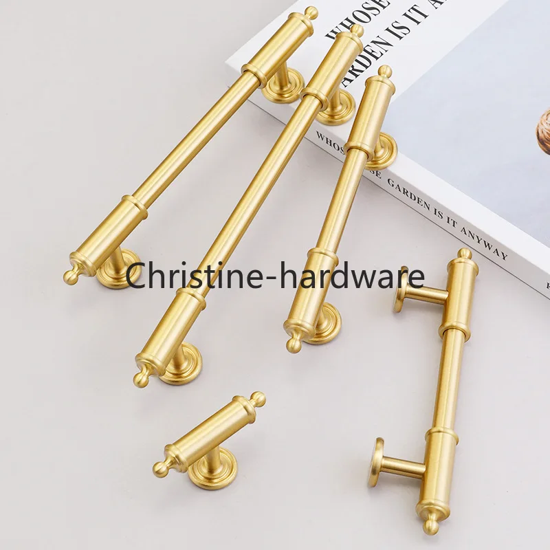 French Cream Wind Solid Brass Handle Cabinet Door Large Wardrobe Cabinet Drawer Gold Furniture Hardware Long Handle