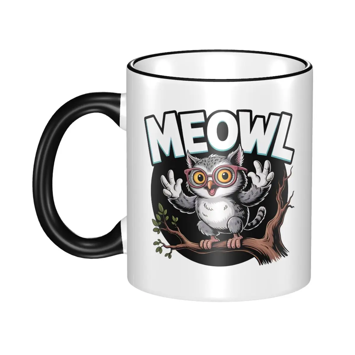 

Novelty Meowl Funny Cat Owl Meme Tea Cup Room Mugs
