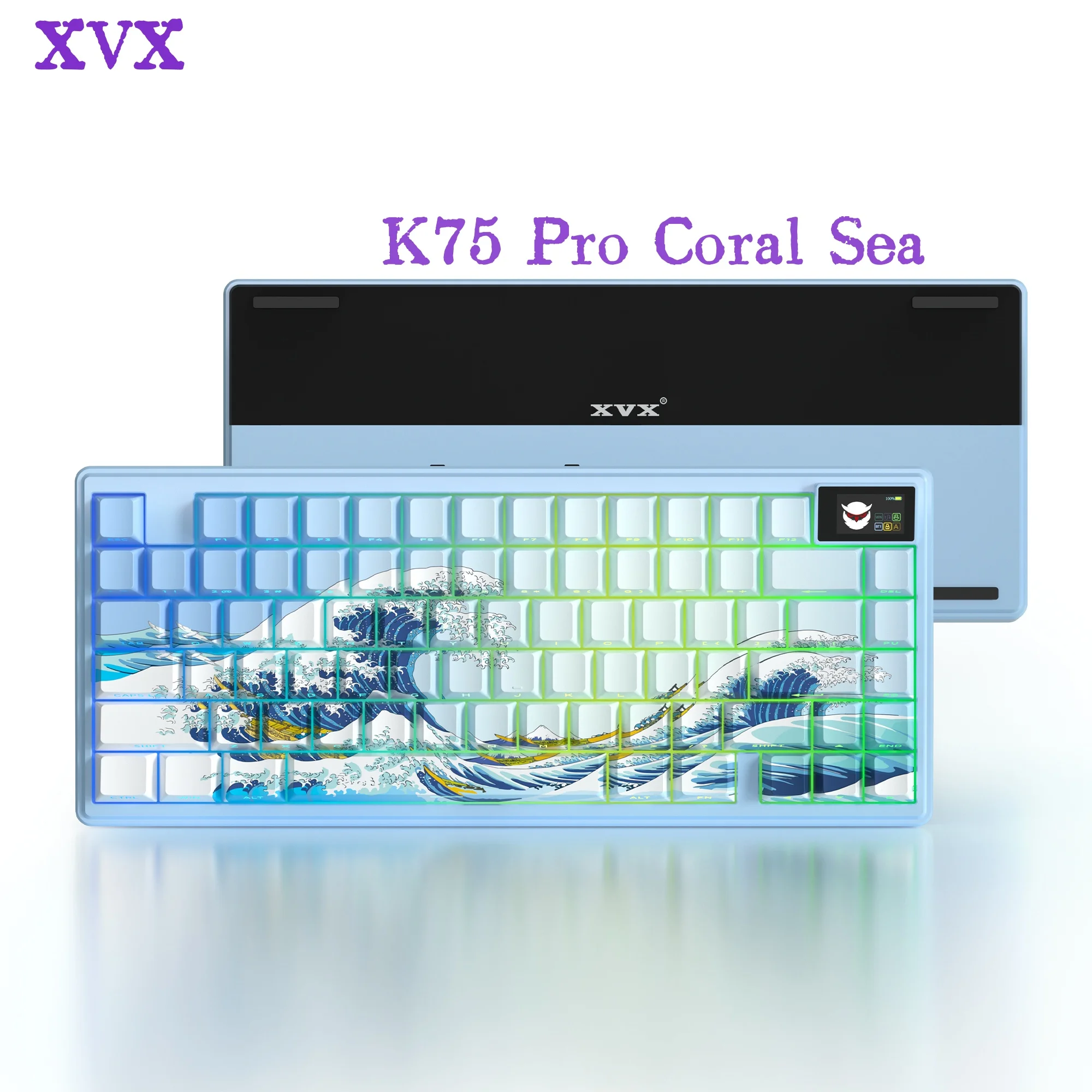 

XVX Aluminum Creamy Gaming Keyboard K75 Pro Gasket Designed Three Mode Connection Hot Swappable Keyboard Side Print Coral Sea