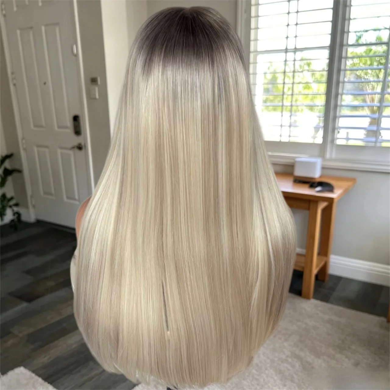 Soft Long Straight Wig New Style Ombre Blonde Synthetic HD Lace Front Wig Heat Resistant Fiber Wig Preplucked Hairline Party Wig