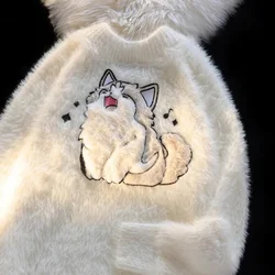 Japanese style sweet and lovely cat round neck pullover women's autumn and winter new loose casual knitted coat sweater