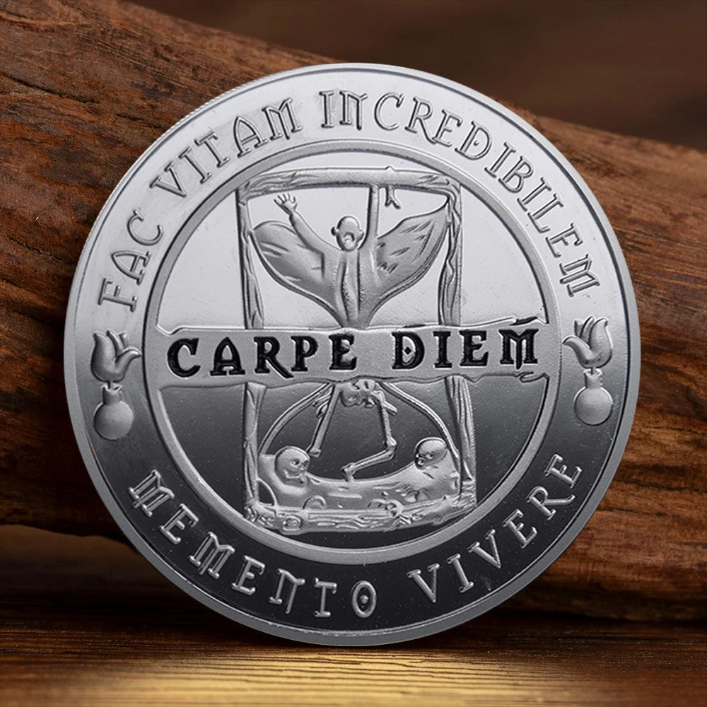 عملة تذكارية على شكل جمجمة موري مطلية بالذهب تذكارية تذكارية من Memento Vivere Carpe Diem