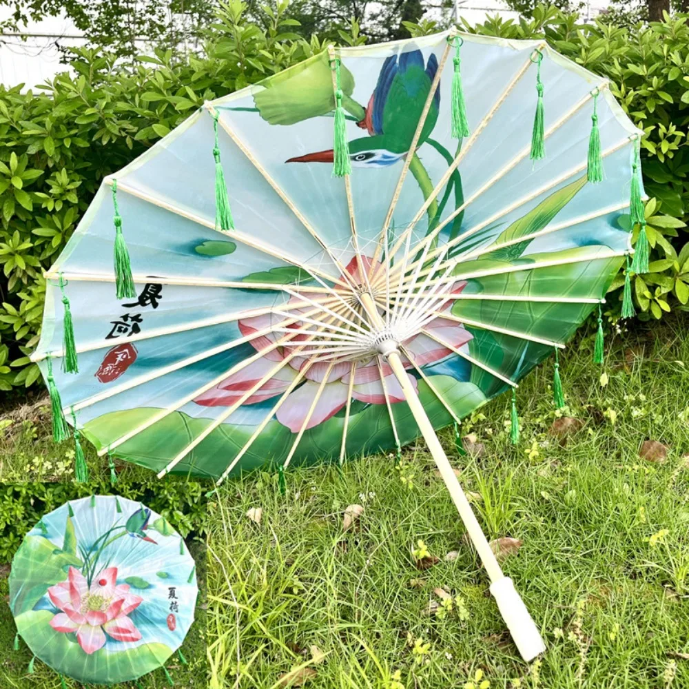 

56 см зонт с веером в китайском античном стиле, шелковая ткань, реквизит, танцевальный зонт, 10 цветов, кисточка, косплей, зонт из масляной бумаги Hanfu