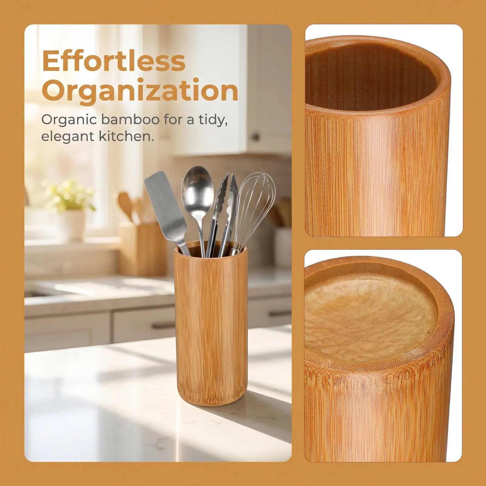 20Cm Premium Bamboo Chopsticks Storage Barrel Clean Dry Storage Solution for Chopsticks Spoons Forks Tongs Ladles Whisks Spoon