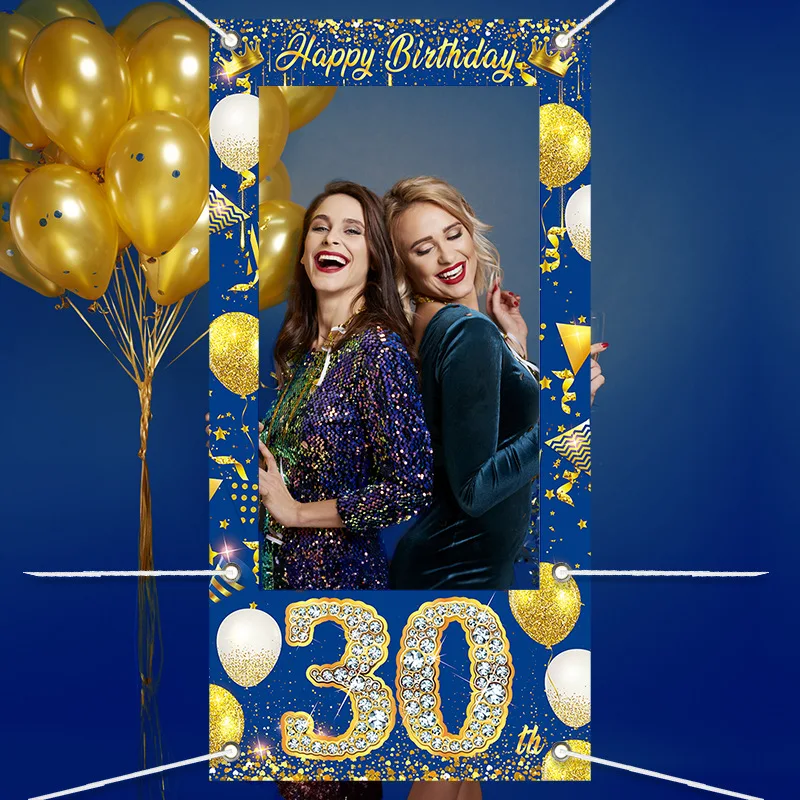 Gold Blue Happy Birthday Party Photo Frame 18th 30th 40th 50th Birthday Party Photo Booth Props Decoration