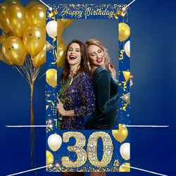 Gold Blue Happy Birthday Party Photo Frame 18th 30th 40th 50th Birthday Party Photo Booth Props Decoration