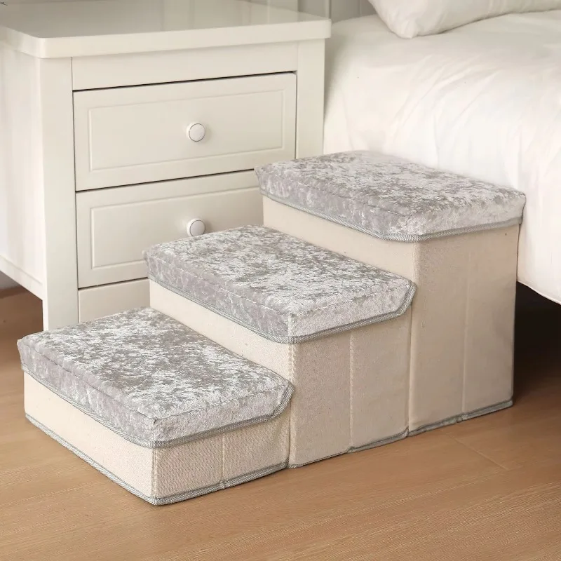 

Factory Direct Supply Beige Home Eco-friendly Solid Cloth Dog Stairs Small Dogs Quadrate Classic Multi-level Removable Washable