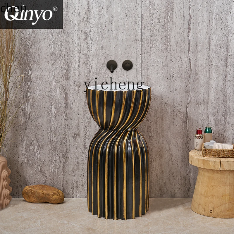 YFY  light luxury column basin integrated floor type personalized art retro sink high-end creative face wash table