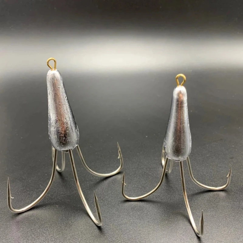 Lead Weight Anchor Hook Treble Four Claw Anchor Hook 10 Pcs Flat Forged Reinforced Hook Shank Sinker Fishing Hooks Accessories