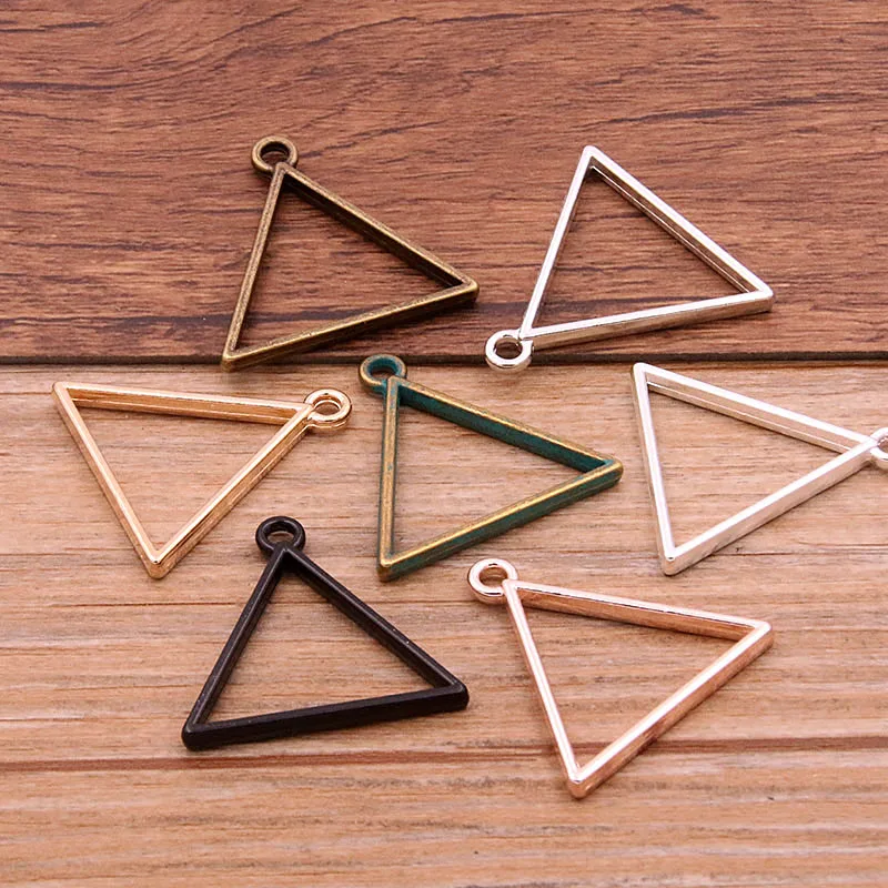 10Pcs 28*29mm 7 Color Alloy Jewelry Accessories Triangle Charm Hollow Glue Blank Pendant Tray Bezel