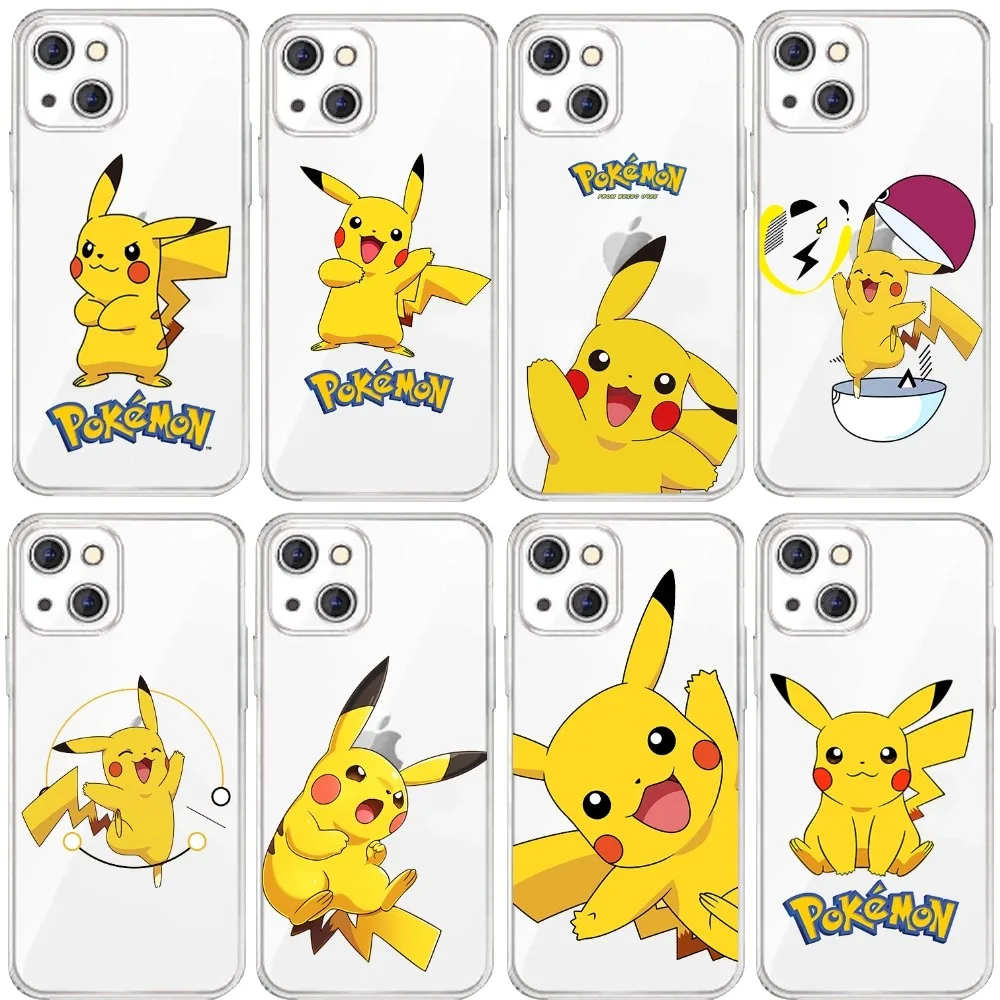 P-Pokemon P-Pikachu Phone Case For Iphone 15 11 13 14 Pro Max 7 8 Plus X Xr Xs Max Se2020 12mini Transparent Cover