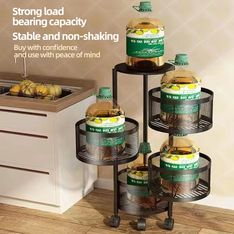 Picture 3: Metal Basket Kitchen Storage Multifunction Rotating Storage Baskets Rack Shelf Cube Fruit Vegetable Organizer with Wheels