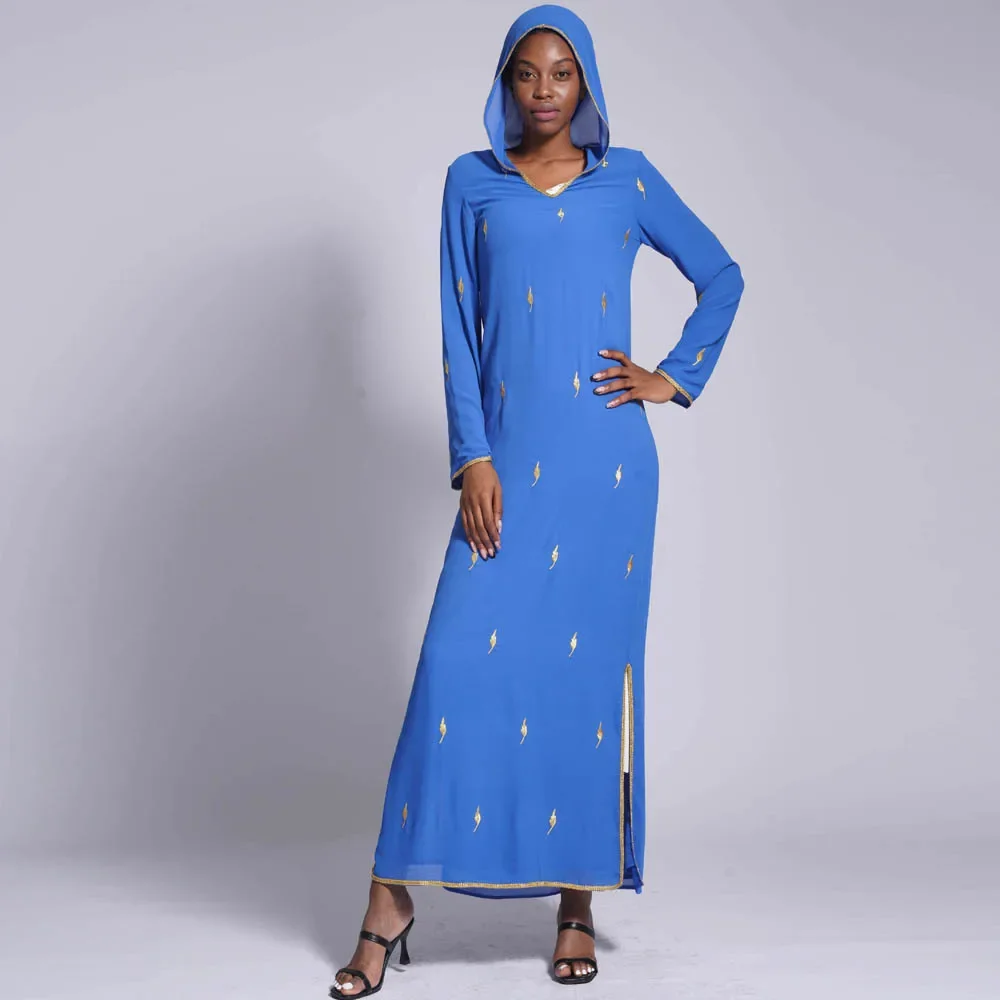 Abito lungo in chiffon marocchino da donna con cappuccio Abaya Dubai Turchia Caftano Eid Ramadan Abbigliamento islamico Djellaba Longue Femme Musulmane