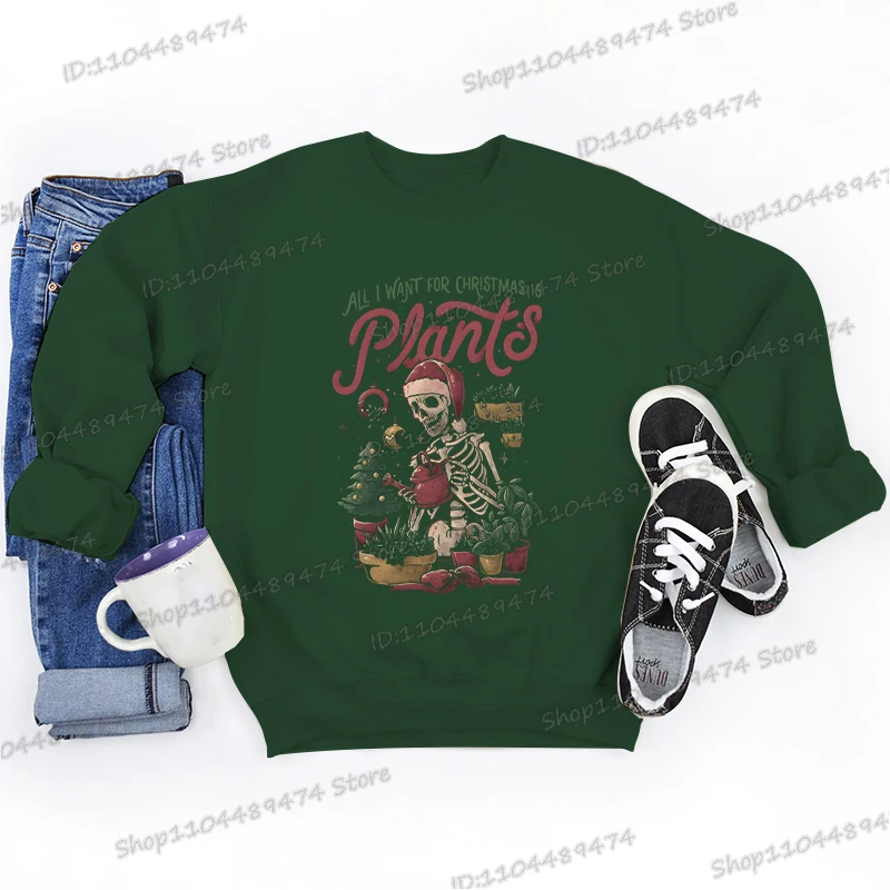 كل ما أريده لعيد الميلاد هو بلوزات مطبوعة بالنباتات للرجال والنساء جرافيك سوداديراس Y2K ملابس جمالية على الموضة بلوفر عيد الميلاد