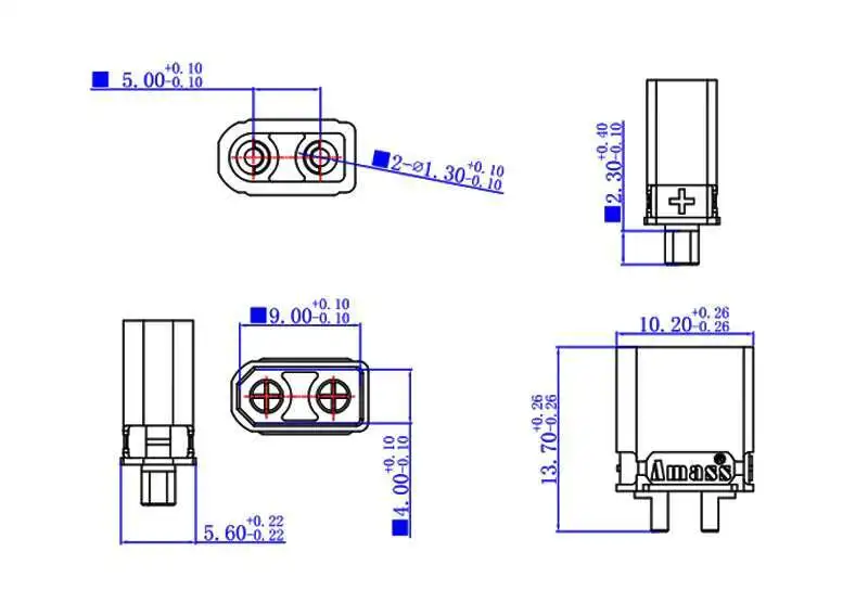 1 Stück XT30ULW-F Stecker 90 Grad Gelöteter Lithium-Batterie-Anschluss XT30U Modellflugzeug Stecker Buchse Kupfer Vergoldet – Detail 2