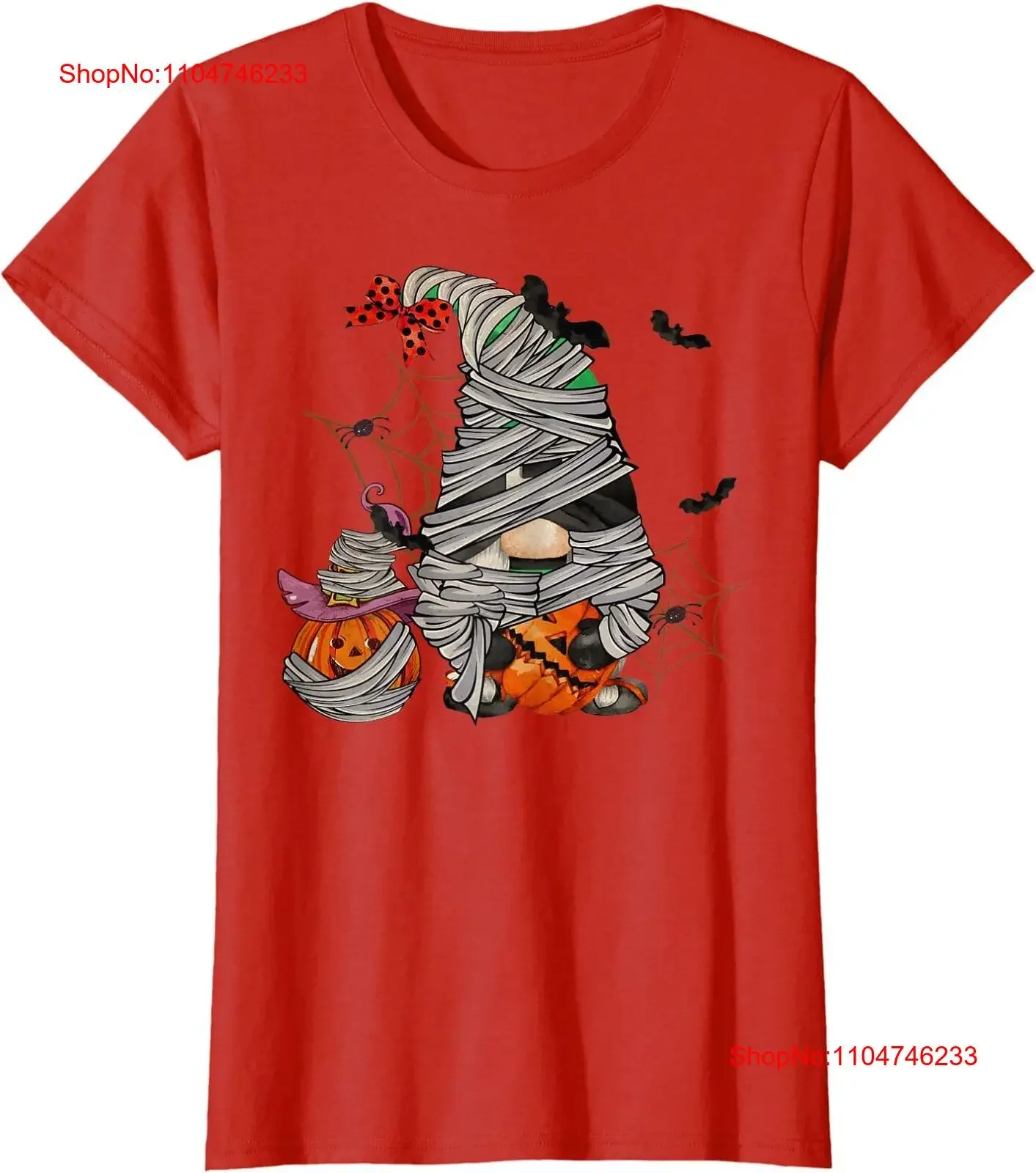 Disfraz de momia de Gnomo para Halloween, camiseta de cuello redondo para mujer, calabaza, otoño, vacaciones, vintage, lavada, elegante, informal