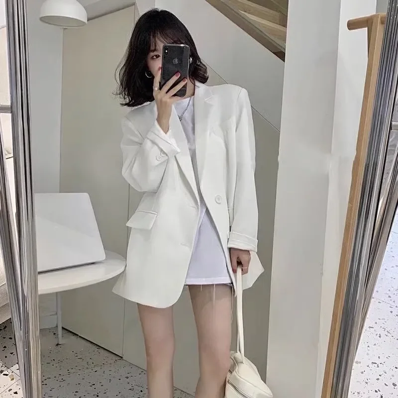 

Women Clothing Spring Autumn Fashion Korean Button Solid Color Tailored Collar Coat Ladies All-match Temperament Long Sleeve Coa