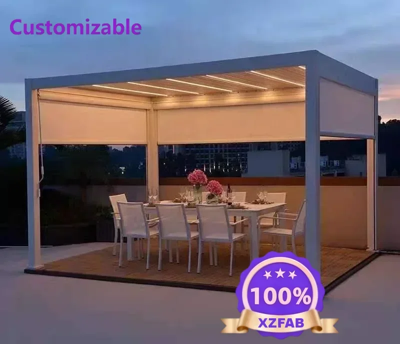 Factory Direct 2026 Outdoor Waterproof Aluminum Pergola Louver Retractable Adjustable Roof Gazebos Garden Bioclimatic Pergola Ca