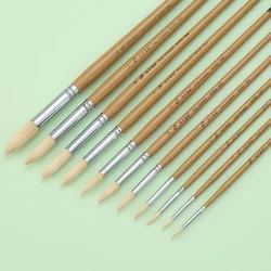 White bristle round tip brush, suitable for gouache, watercolor, acrylic, oil painting, art brush, painting supplies