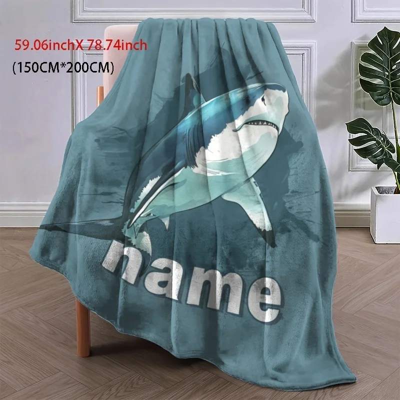 Personalized cartoon shark flannel blanket is soft, comfortable, and warm, suitable for sofa beds, offices, and travel