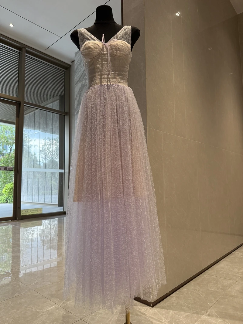   Długa tiulowa spódnica Fairy T, ciężka, haftowana, w kształcie litery A, z dekoltem w serek, zapinana na zamek, Ba Ele, damska, na urodziny.