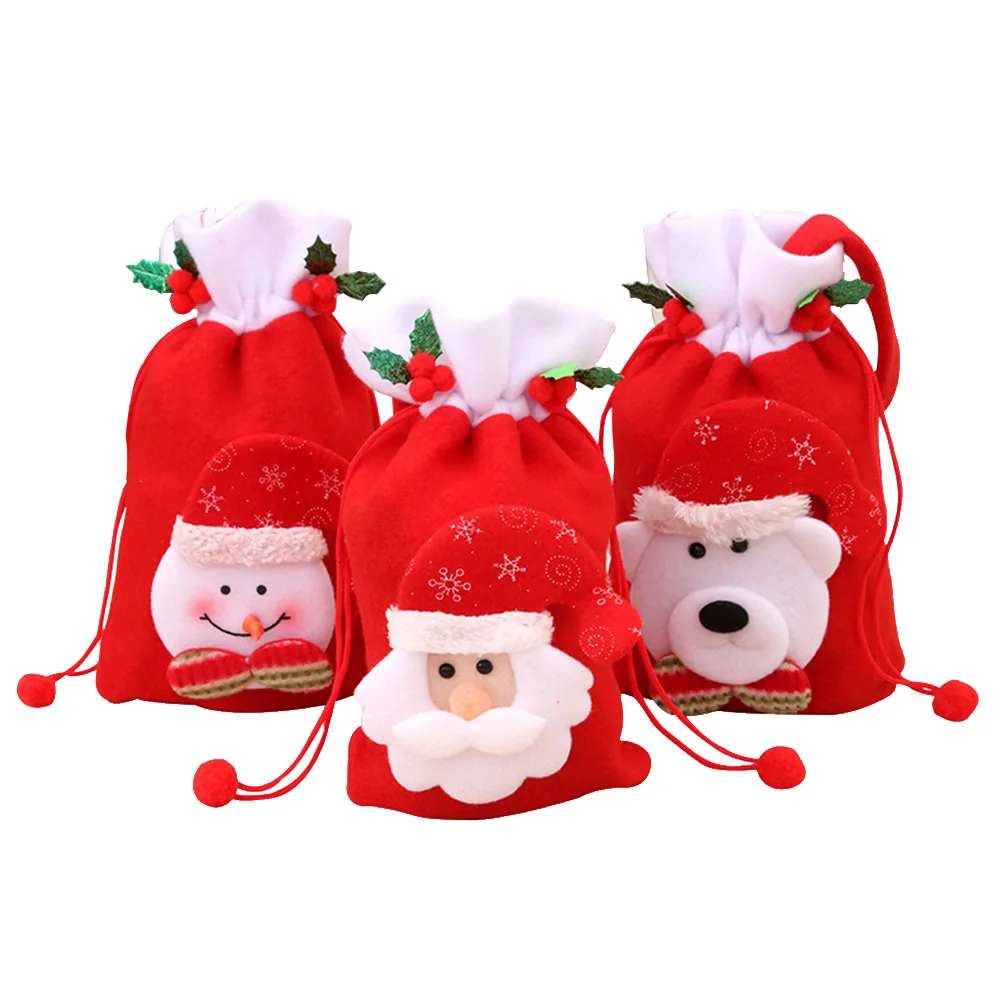 

3Pcs Christmas Gift Bags Grade Candy Pouches for Holiday Party Favors Red Snowman Design Christmas Gift Bag