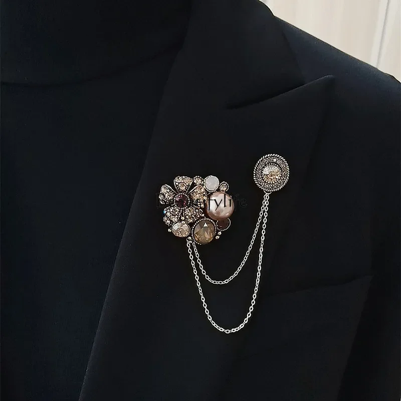 Pearl Ornament Suit for Men's Shirt, Buckle Corsage, Cute Suit